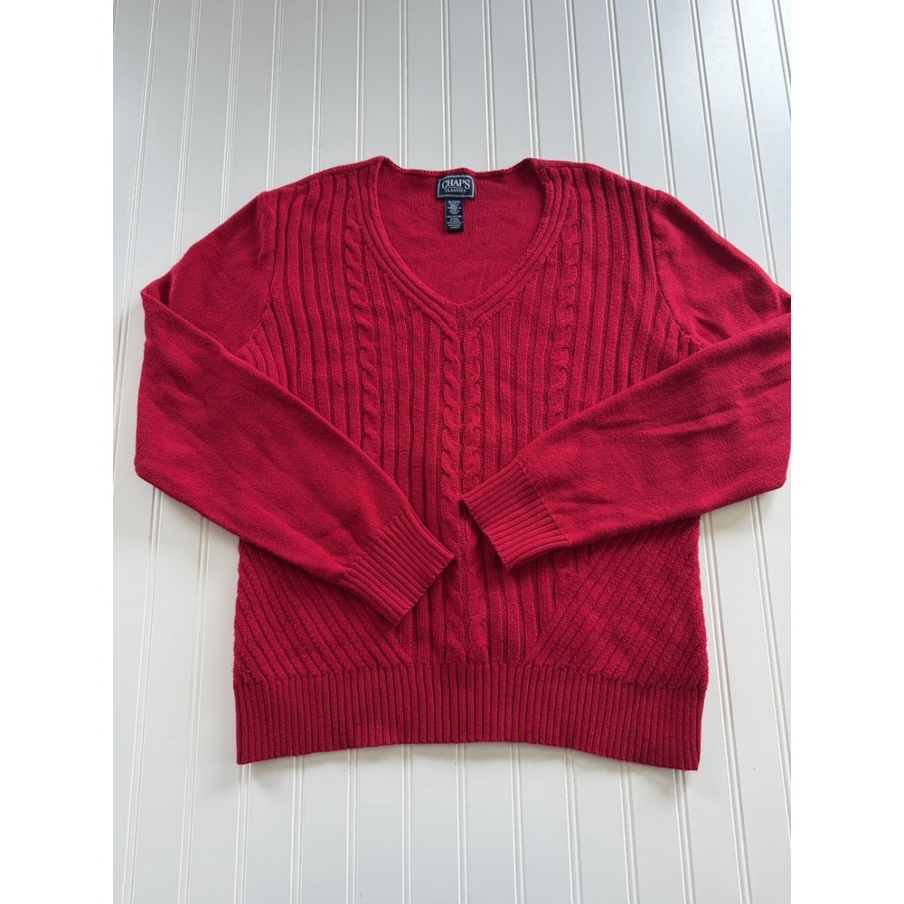 Chaps Classics Red Cable Knit V-Neck Sweater Womens XL Pullover Classic